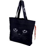 Black Cat Face Drawstring Tote Bag