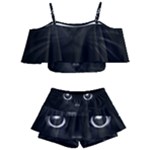 Black Cat Face Kids  Off Shoulder Skirt Bikini