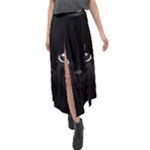 Black Cat Face Velour Split Maxi Skirt