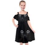 Black Cat Face Kids  Cut Out Shoulders Chiffon Dress