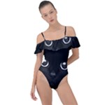 Black Cat Face Frill Detail One Piece Swimsuit