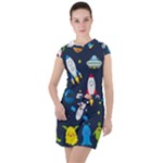 Big Set Cute Astronauts Space Planets Stars Aliens Rockets Ufo Constellations Satellite Moon Rover Drawstring Hooded Dress
