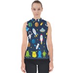 Big Set Cute Astronauts Space Planets Stars Aliens Rockets Ufo Constellations Satellite Moon Rover Mock Neck Shell Top