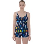 Big Set Cute Astronauts Space Planets Stars Aliens Rockets Ufo Constellations Satellite Moon Rover Tie Front Two Piece Tankini