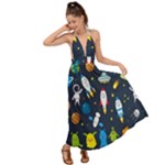 Big Set Cute Astronauts Space Planets Stars Aliens Rockets Ufo Constellations Satellite Moon Rover Backless Maxi Beach Dress