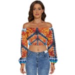 Tie Dye Peace Sign Long Sleeve Crinkled Weave Crop Top