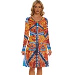 Tie Dye Peace Sign Long Sleeve Dress With Pocket