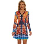 Tie Dye Peace Sign Long Sleeve Deep V Mini Dress 