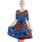 Gray Circuit Board Electronics Electronic Components Microprocessor Quarter Sleeve A-Line Dress