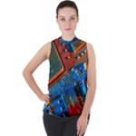 Gray Circuit Board Electronics Electronic Components Microprocessor Mock Neck Chiffon Sleeveless Top