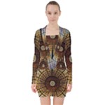 Barcelona Stained Glass Window V-neck Bodycon Long Sleeve Dress