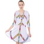 Flourish Decorative Peace Sign Quarter Sleeve Front Wrap Dress