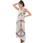 Flourish Decorative Peace Sign V-Neck Chiffon Maxi Dress