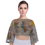 Pyramids Egypt Monument Landmark Sunrise Sunset Egyptian Tie Back Butterfly Sleeve Chiffon Top