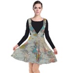 Vintage World Map Plunge Pinafore Dress