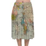 Vintage World Map Velvet Flared Midi Skirt