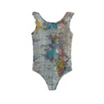 Vintage World Map Kids  Frill Swimsuit