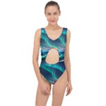 Geometric Pattern Design White Center Cut Out Swimsuit