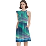 Zig Zag Waves Lines Geometric Cocktail Party Halter Sleeveless Dress With Pockets