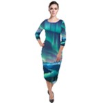 Zig Zag Waves Lines Geometric Quarter Sleeve Midi Velour Bodycon Dress