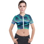 Zig Zag Waves Lines Geometric Short Sleeve Cropped Jacket