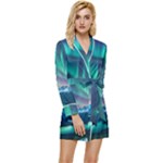 Zig Zag Waves Lines Geometric Long Sleeve Satin Robe