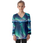 Aurora Borealis Kids  V Neck Casual Top