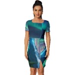 Aurora Borealis Fitted Knot Split End Bodycon Dress