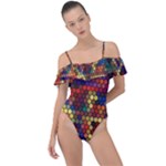 Zig Zag Pattern Geometric Design Frill Detail One Piece Swimsuit