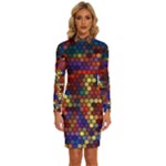 Zig Zag Pattern Geometric Design Long Sleeve Shirt Collar Bodycon Dress