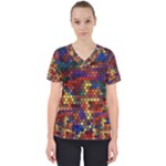 Flower Retro Funky Psychedelic Women s V-Neck Scrub Top