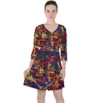 Flower Retro Funky Psychedelic Quarter Sleeve Ruffle Waist Dress