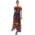 Flower Retro Funky Psychedelic Off Shoulder Open Front Chiffon Dress