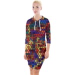 Hexagon Honeycomb Pattern Design Quarter Sleeve Hood Bodycon Dress