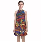 Hexagon Honeycomb Pattern Design Velvet Halter Neckline Dress 