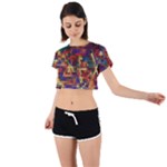 Flower Retro Funky Psychedelic Tie Back Short Sleeve Crop T-Shirt