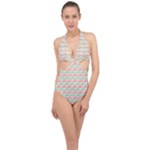 Mosaic Hexagon Honeycomb Halter Front Plunge Swimsuit