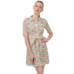 Pattern Flowers Geometric Belted Shirt Dress