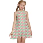 Mosaic Hexagon Honeycomb Kids  Halter Collar Waist Tie Chiffon Dress