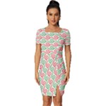 Mosaic Hexagon Honeycomb Fitted Knot Split End Bodycon Dress