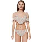 Background Pattern Leaves Texture Ruffle Edge Tie Up Bikini Set	