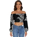 Abstract City Retro Sunset Night Long Sleeve Crinkled Weave Crop Top