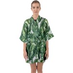 Green banana leaves Half Sleeve Satin Kimono 