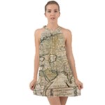 Tartaria Empire Vintage Map Halter Tie Back Chiffon Dress