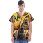 City Light Sky Landmark Painting Men s V-Neck Scrub Top