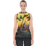 City Light Sky Landmark Painting Mock Neck Shell Top