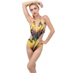 City Light Sky Landmark Painting Plunging Cut Out Swimsuit