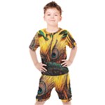 City Light Sky Landmark Painting Kids  T-Shirt and Shorts Set