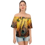 City Light Sky Landmark Painting Off Shoulder Short Sleeve Top