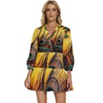 City Light Sky Landmark Painting V-Neck Placket Mini Dress